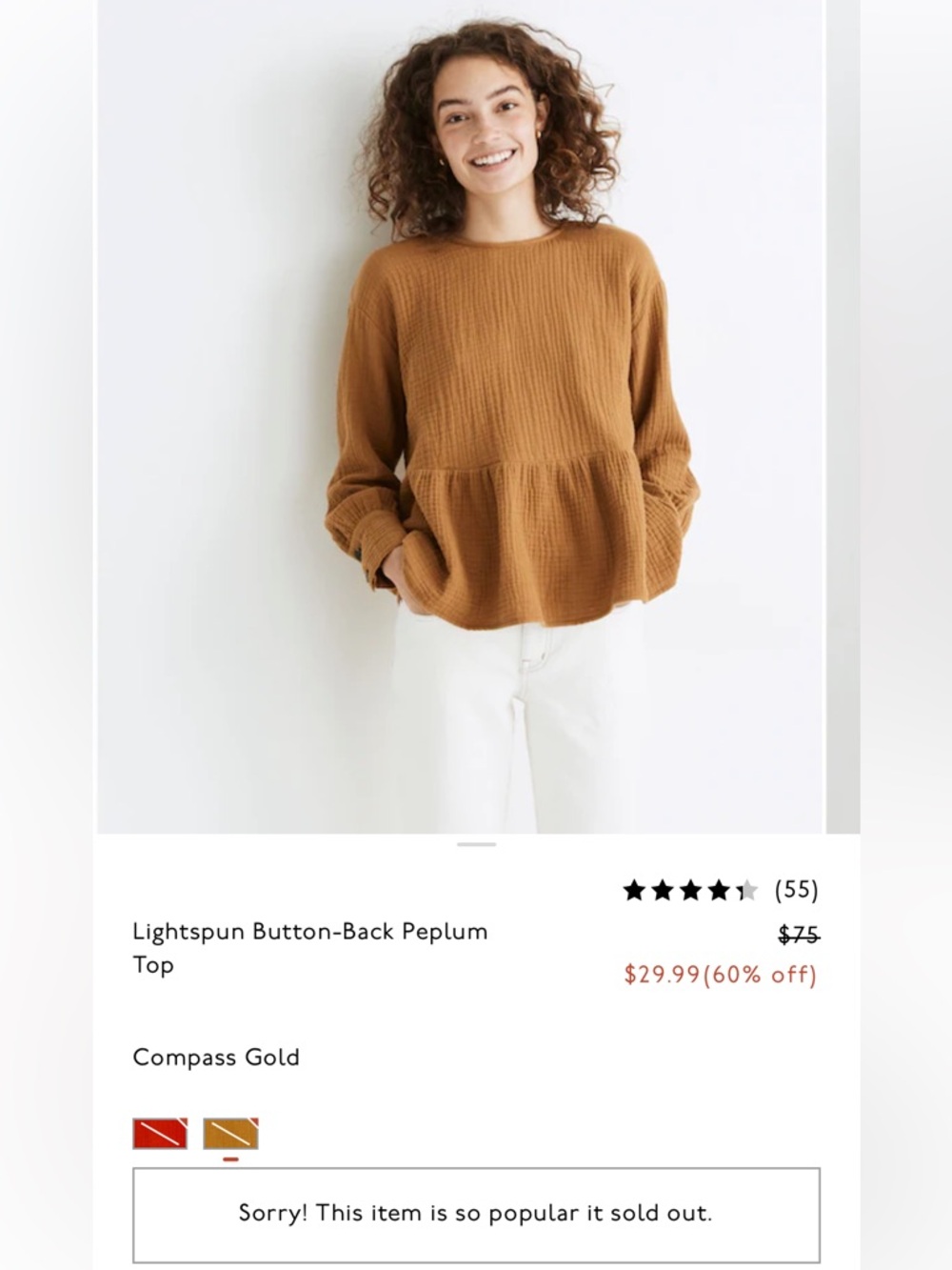 Madewell Lightspun Peplum Top in Camel Brown | Size Medium Classic Chic - Picture 2 of 14